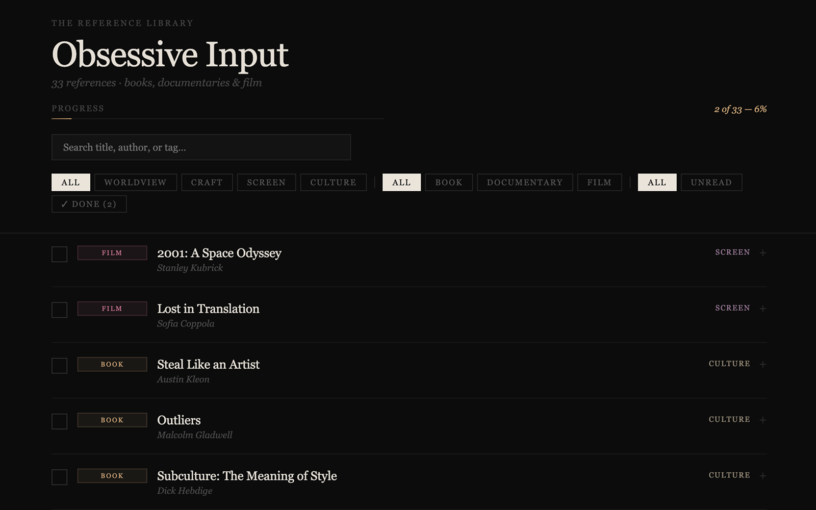 Obsessive Input — reference library